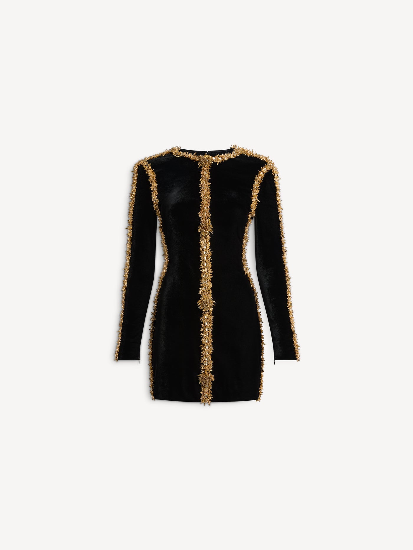Velvet dress with embroidered trim