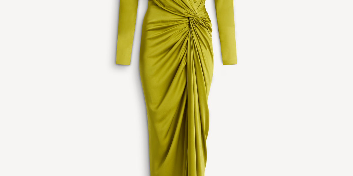 balmain evening dresses Long silk chiffon dress Green cowl neckline dev-position-50-and-under:number:80 Duration:10 Days S Blue Tiered Ruffle