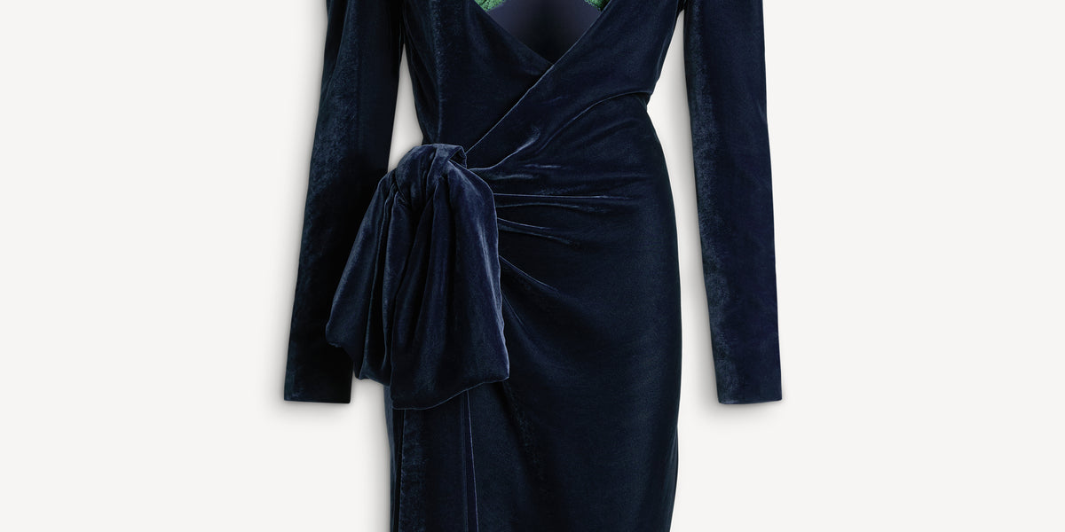Velvet dress with lace bra and tie detail Blue