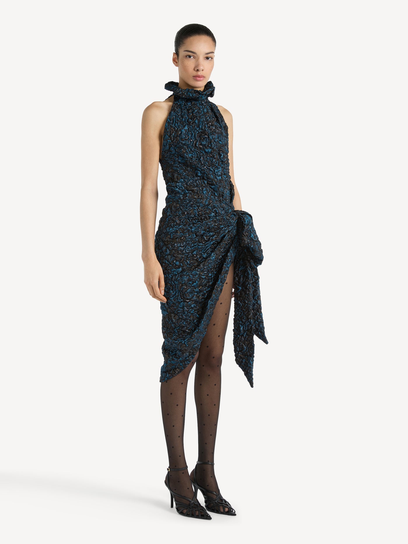 Draped cloqué jacquard dress