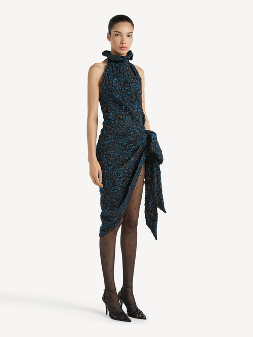 Draped cloqué jacquard dress