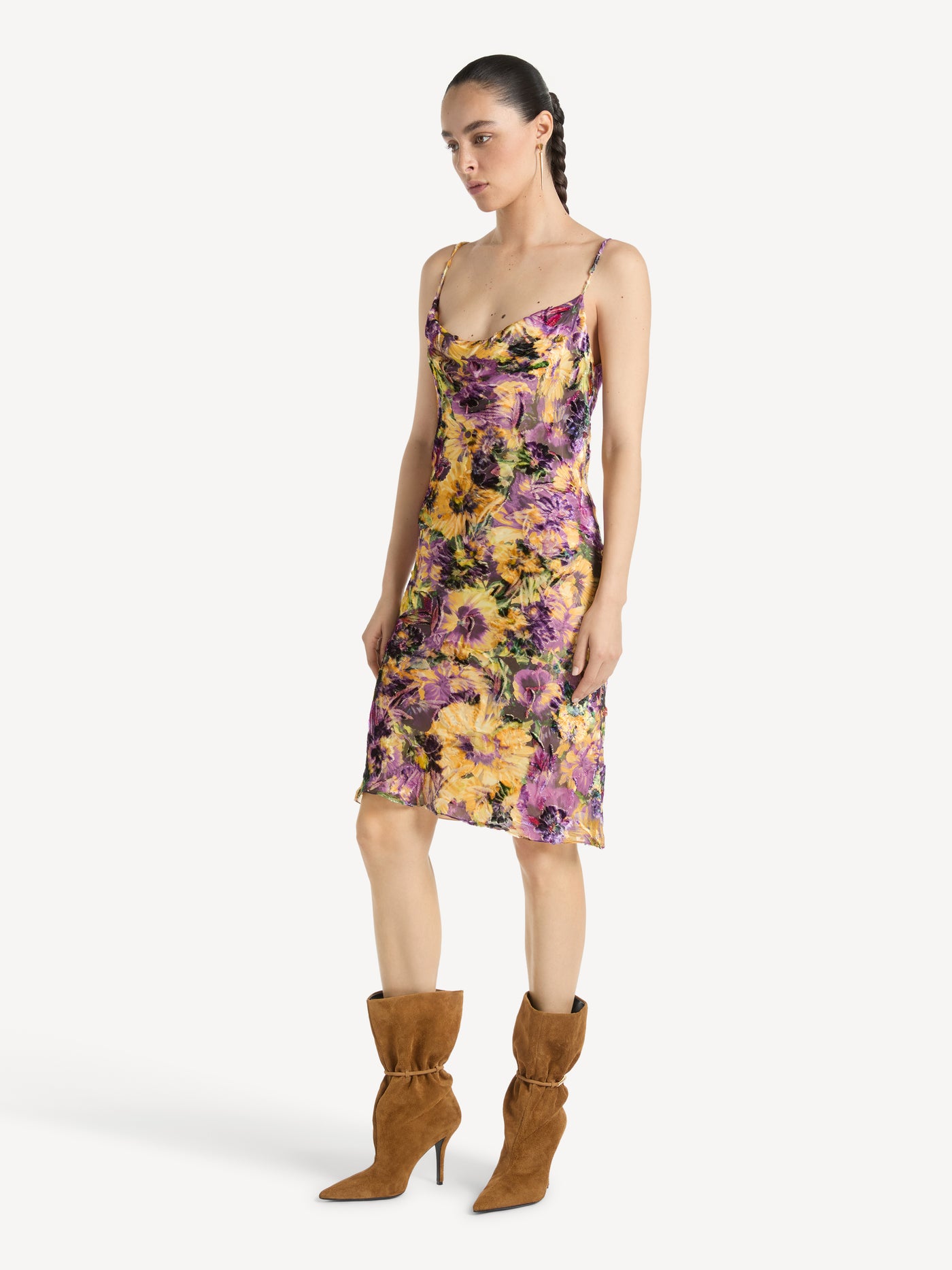 Velvet jacquard dress with spaghetti straps