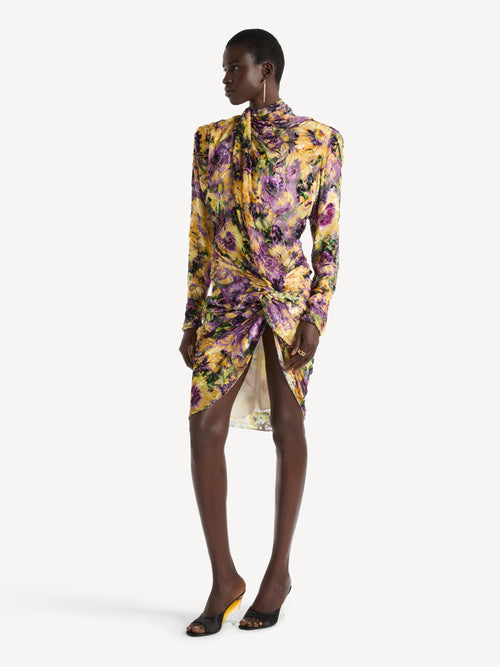 Draped velvet jacquard dress