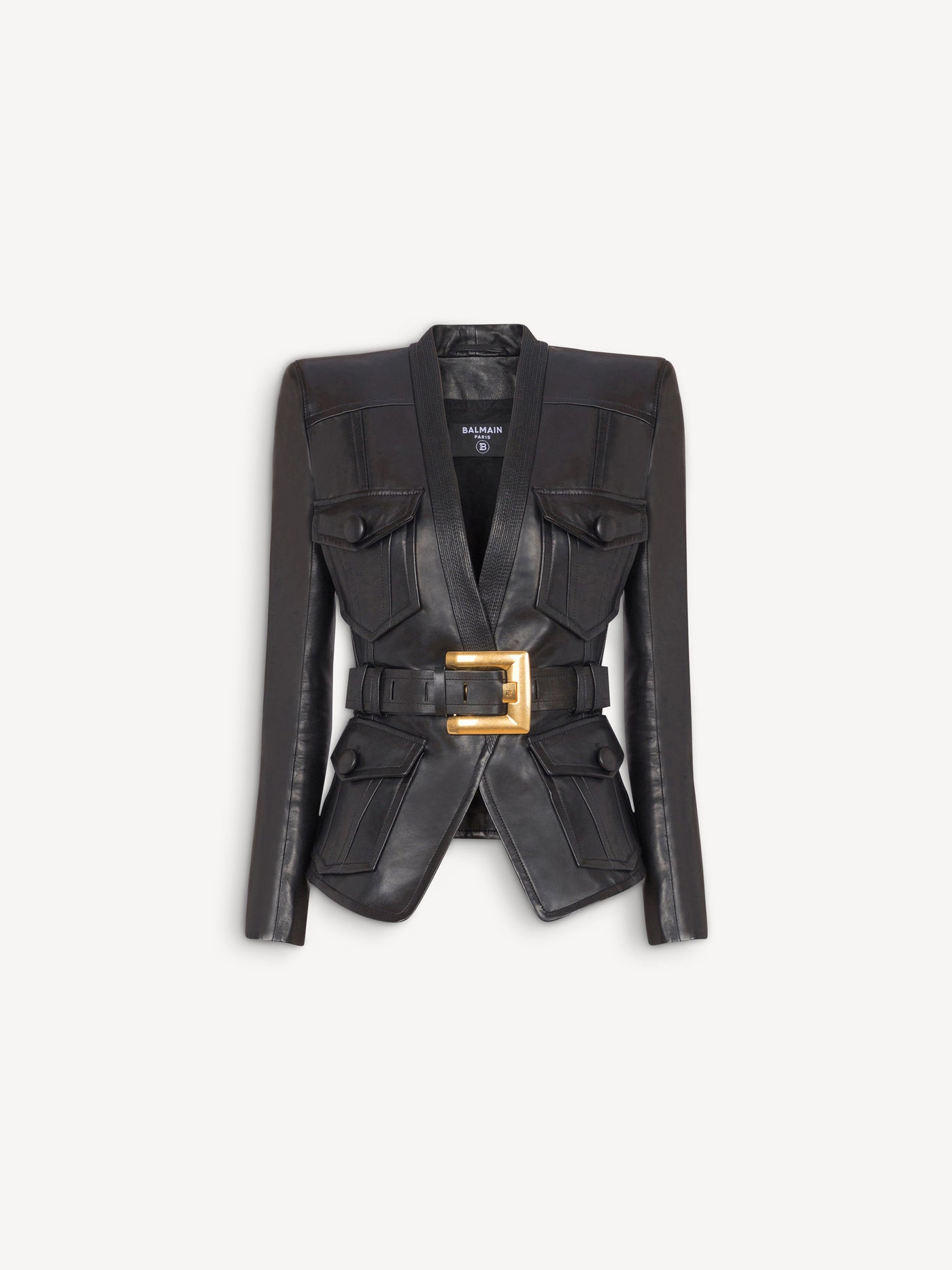1-button belted leather jacket
