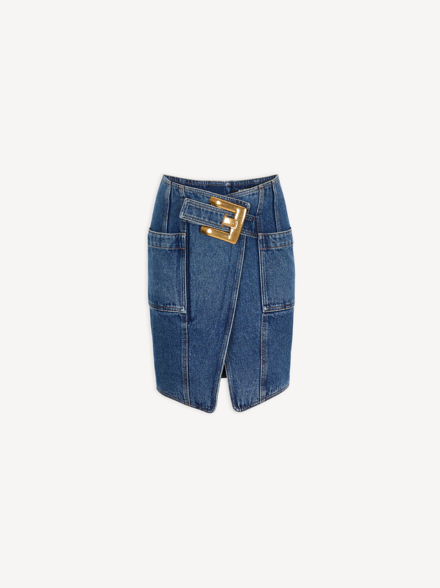 Short denim skirt with belt