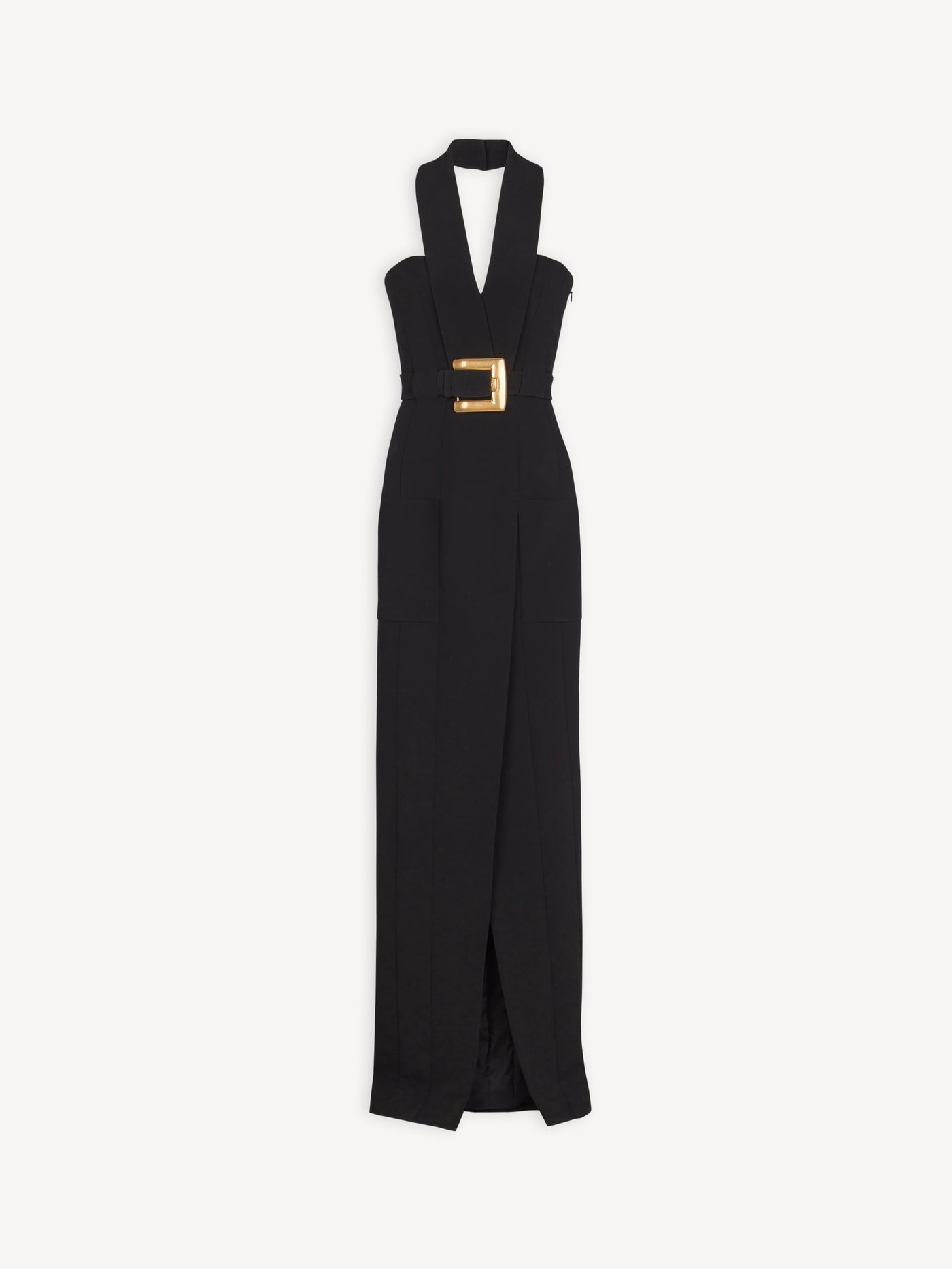 Long crepe dress with belt
