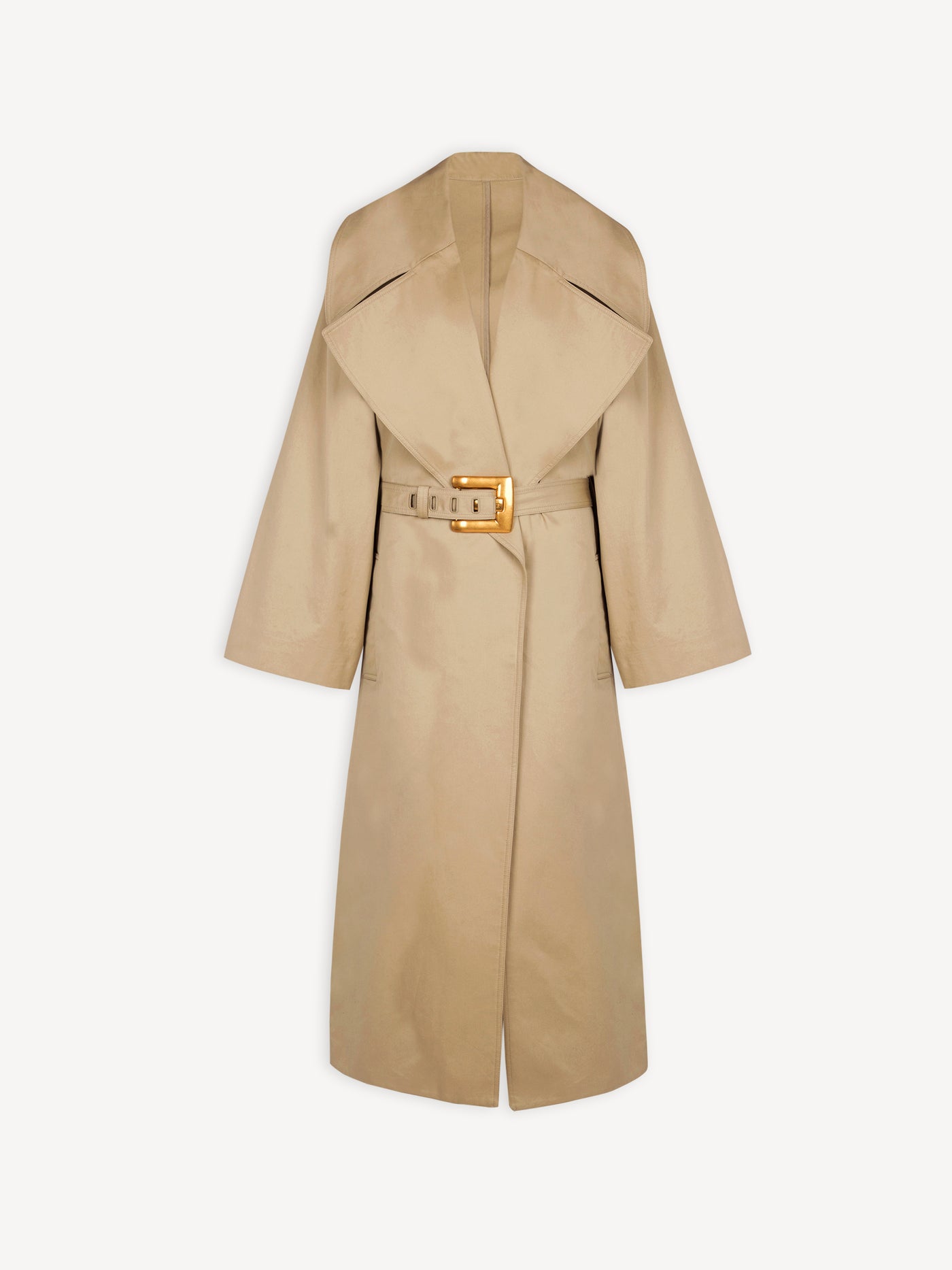 Long cotton gabardine trench coat