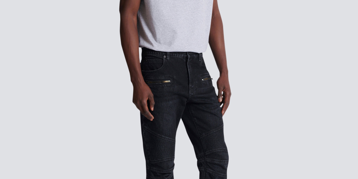 Biker jeans in black vintage denim Black - Men I Balmain