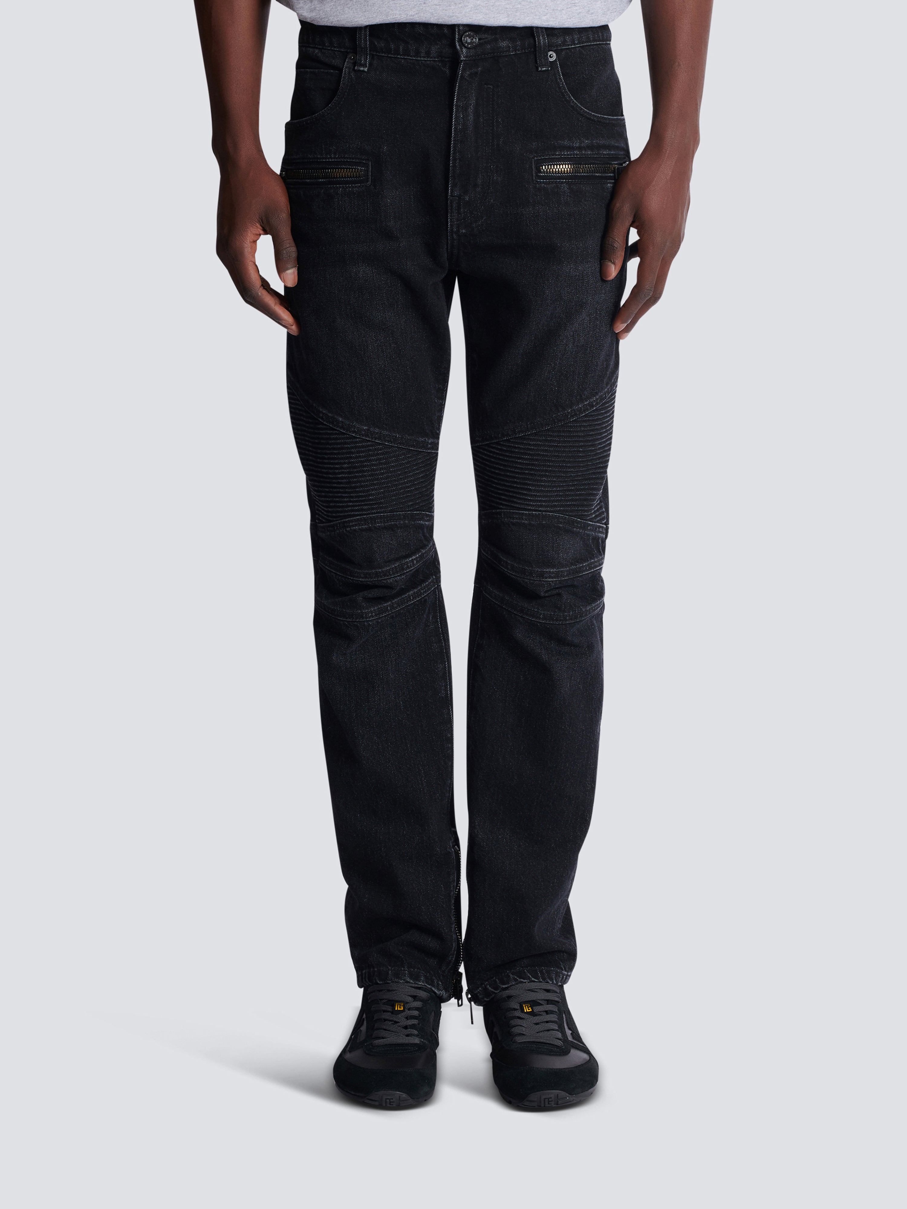 Biker jeans in black vintage denim Black - Men I Balmain • BALMAIN USA