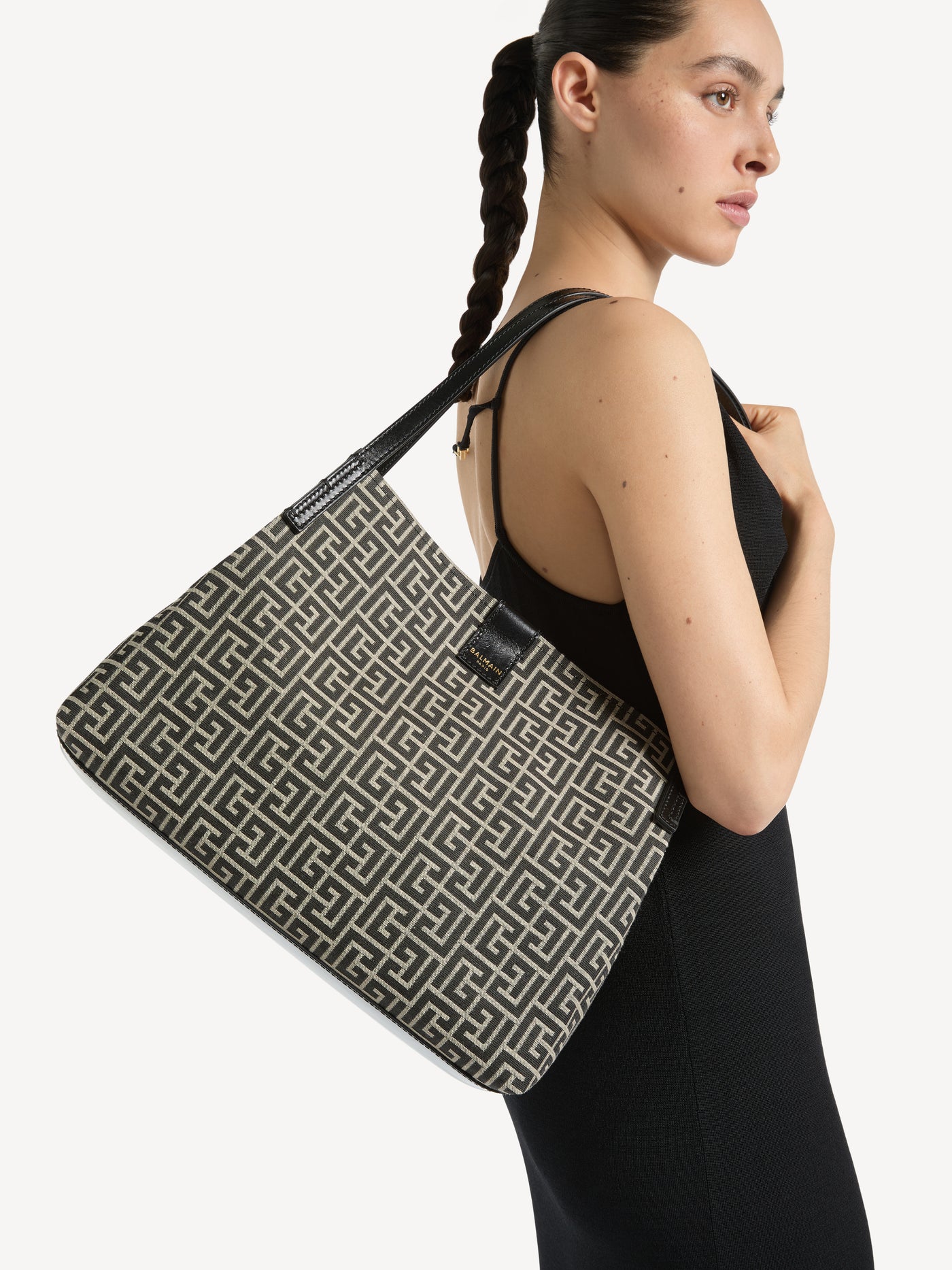 Medium Release Shopper bag in monogram jacquard and calfskin leather