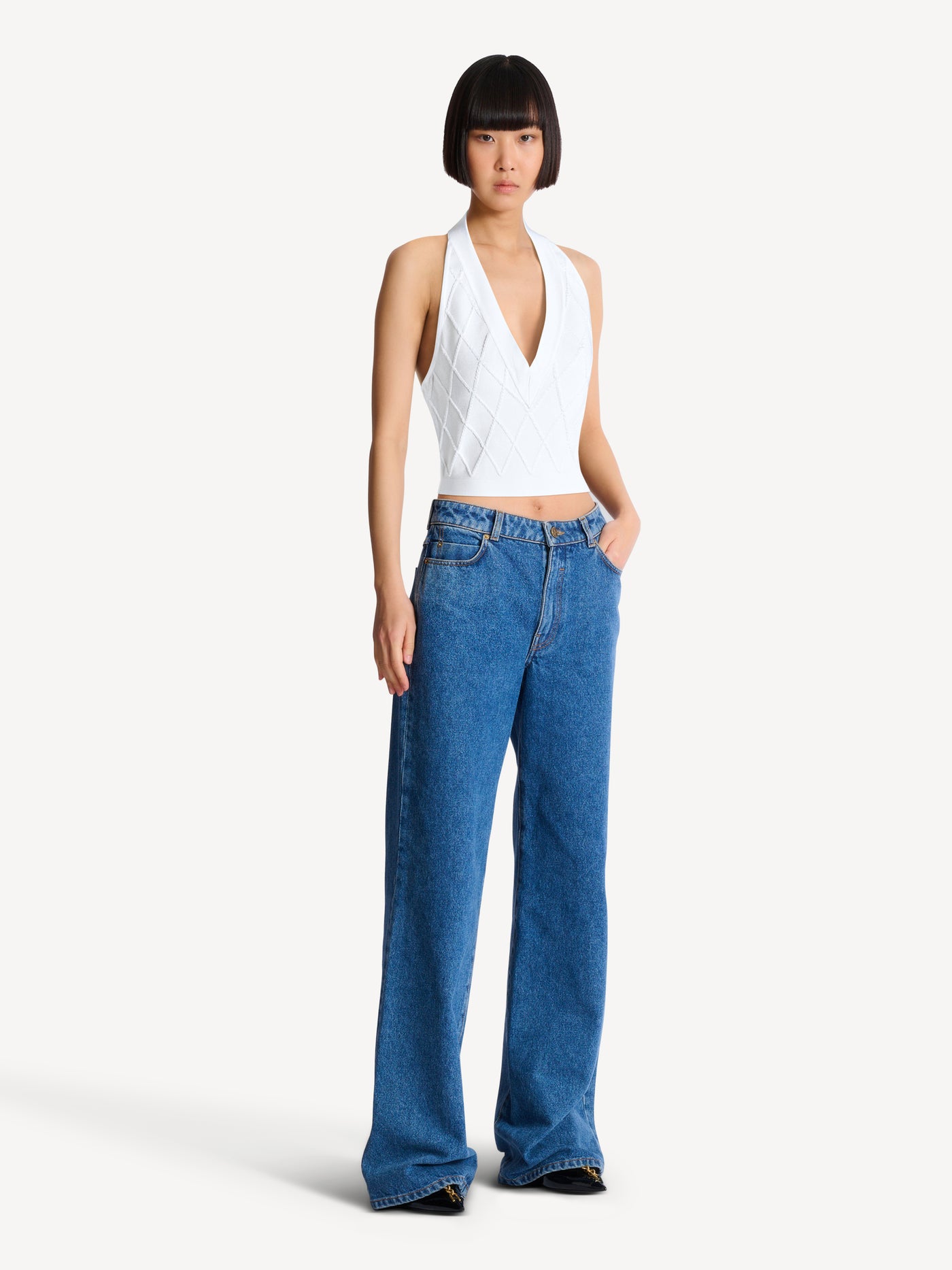 Quilted knit halterneck top