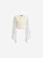 Cropped tweed and muslin jacket with frogging