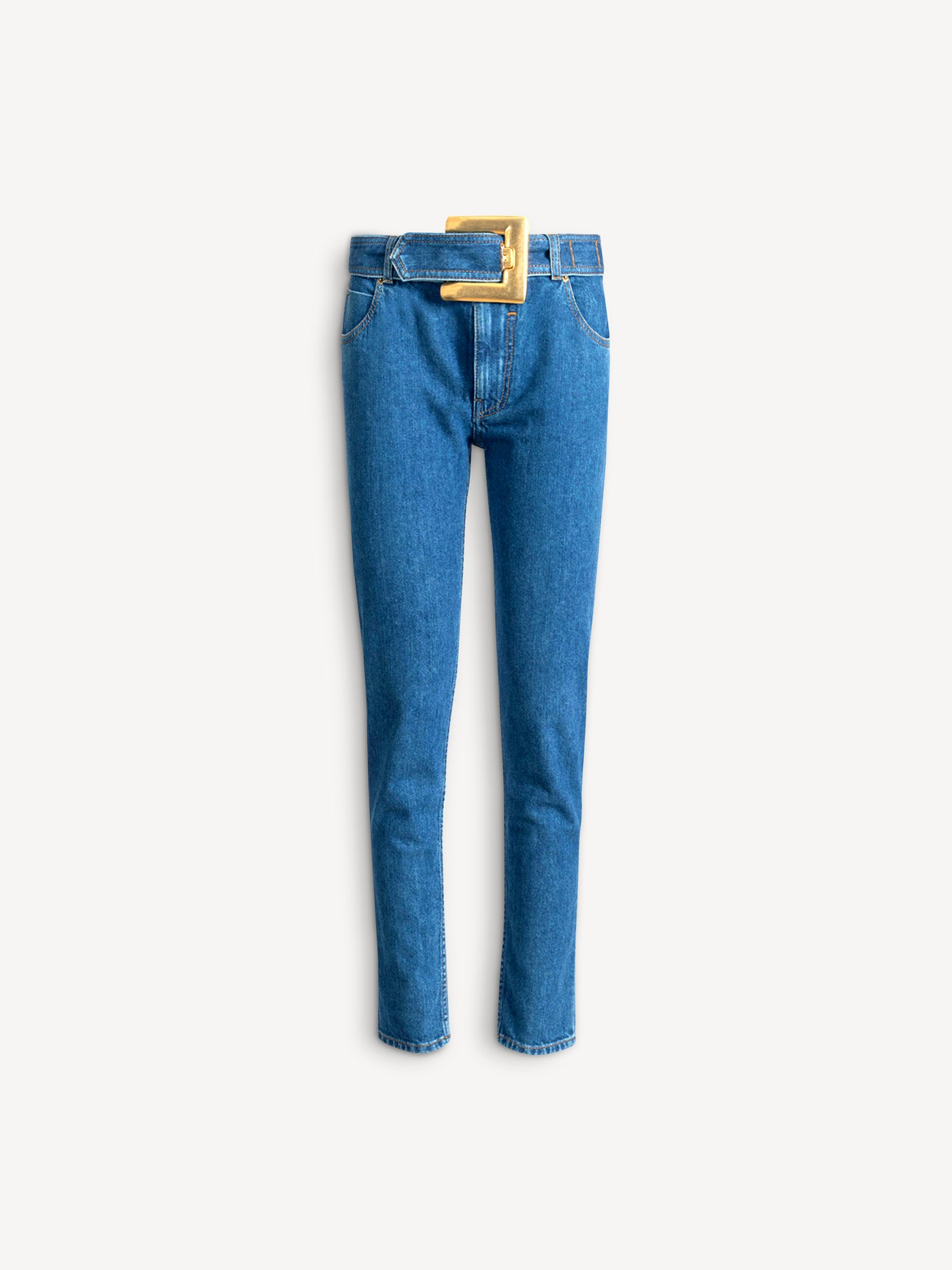 Belted denim jeans