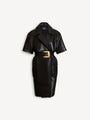 Belted lambskin leather dress