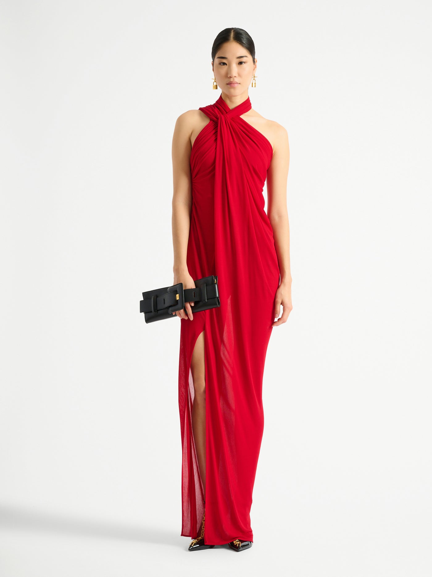 Robe longue drapée en jersey