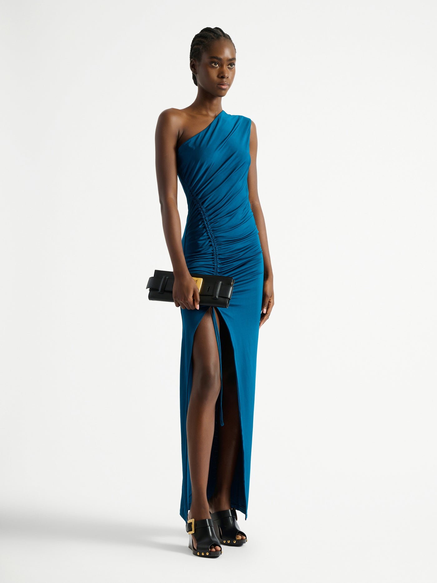 Robe longue drapée en jersey