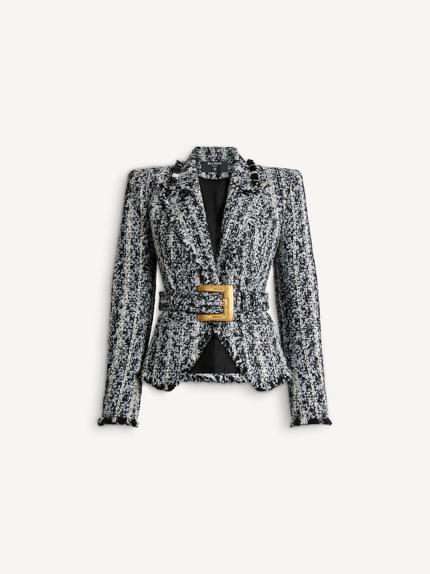 Two-tone tweed belted jacket