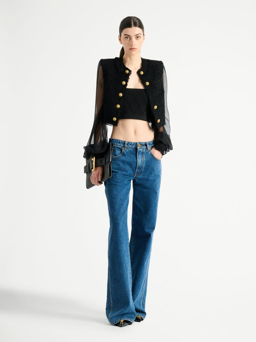 Cropped tweed and muslin jacket