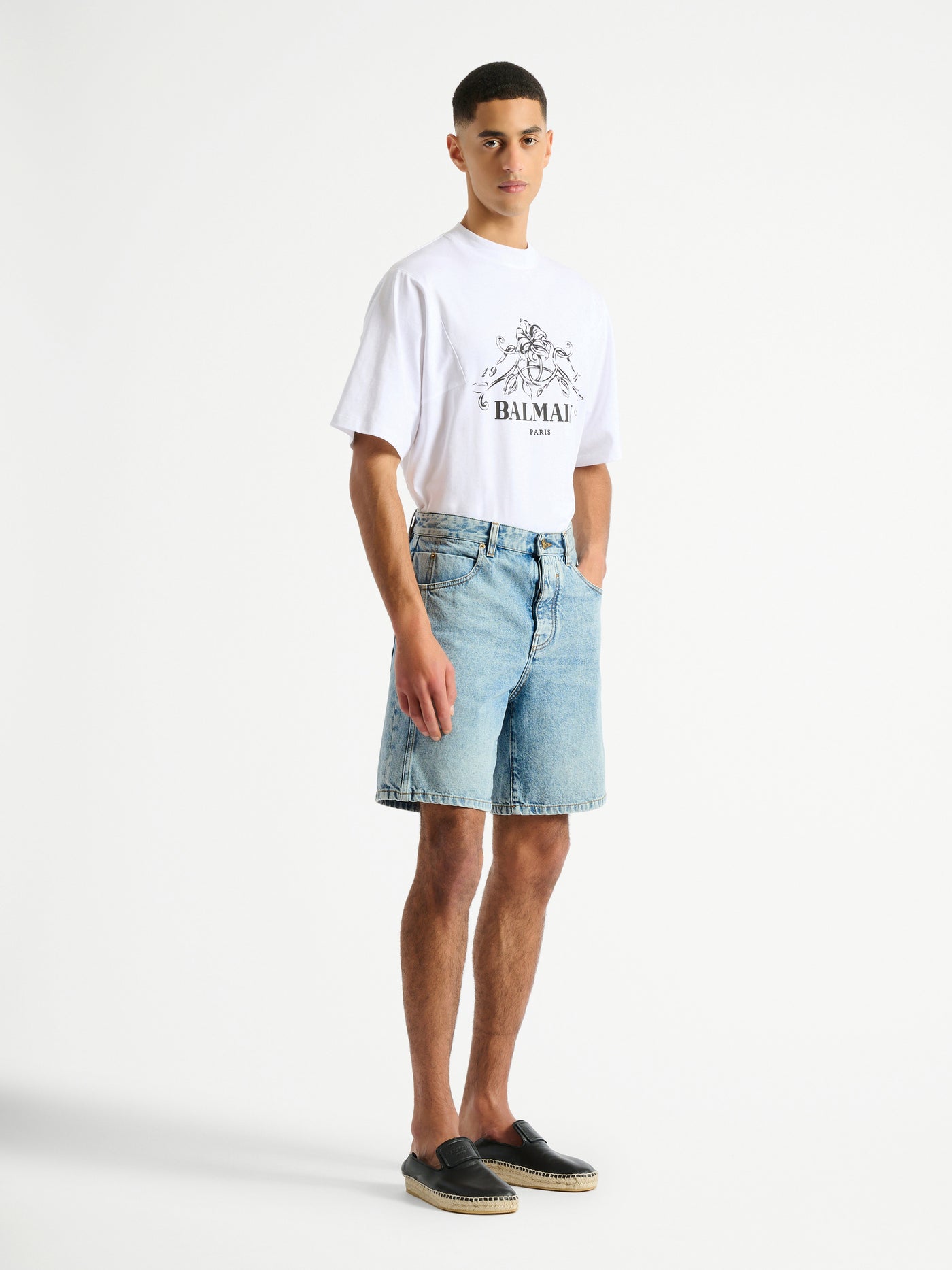 Light blue denim Bermuda shorts