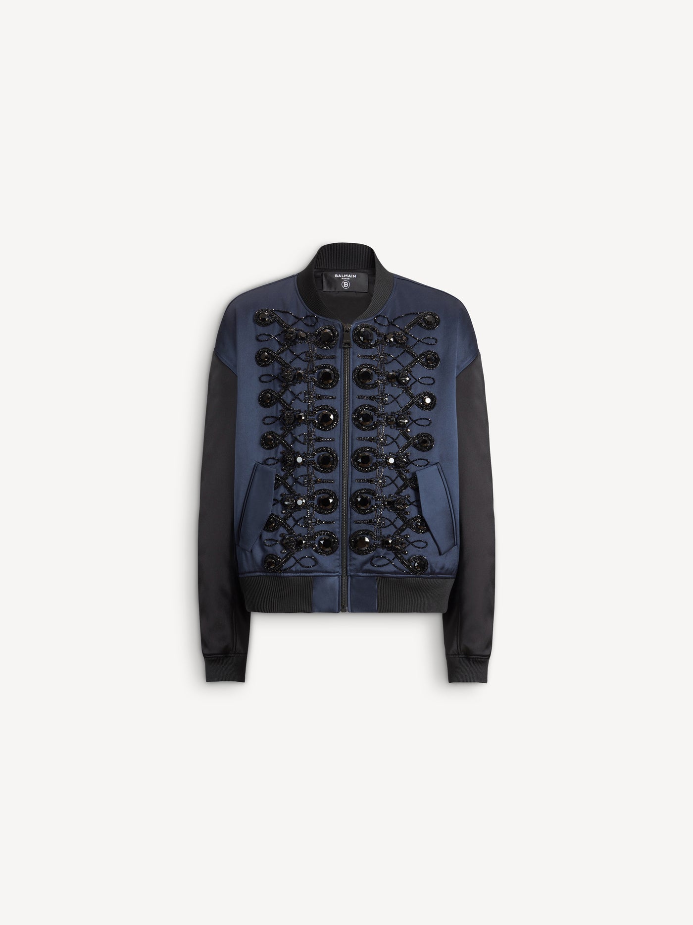 Satin bomber jacket with frogging