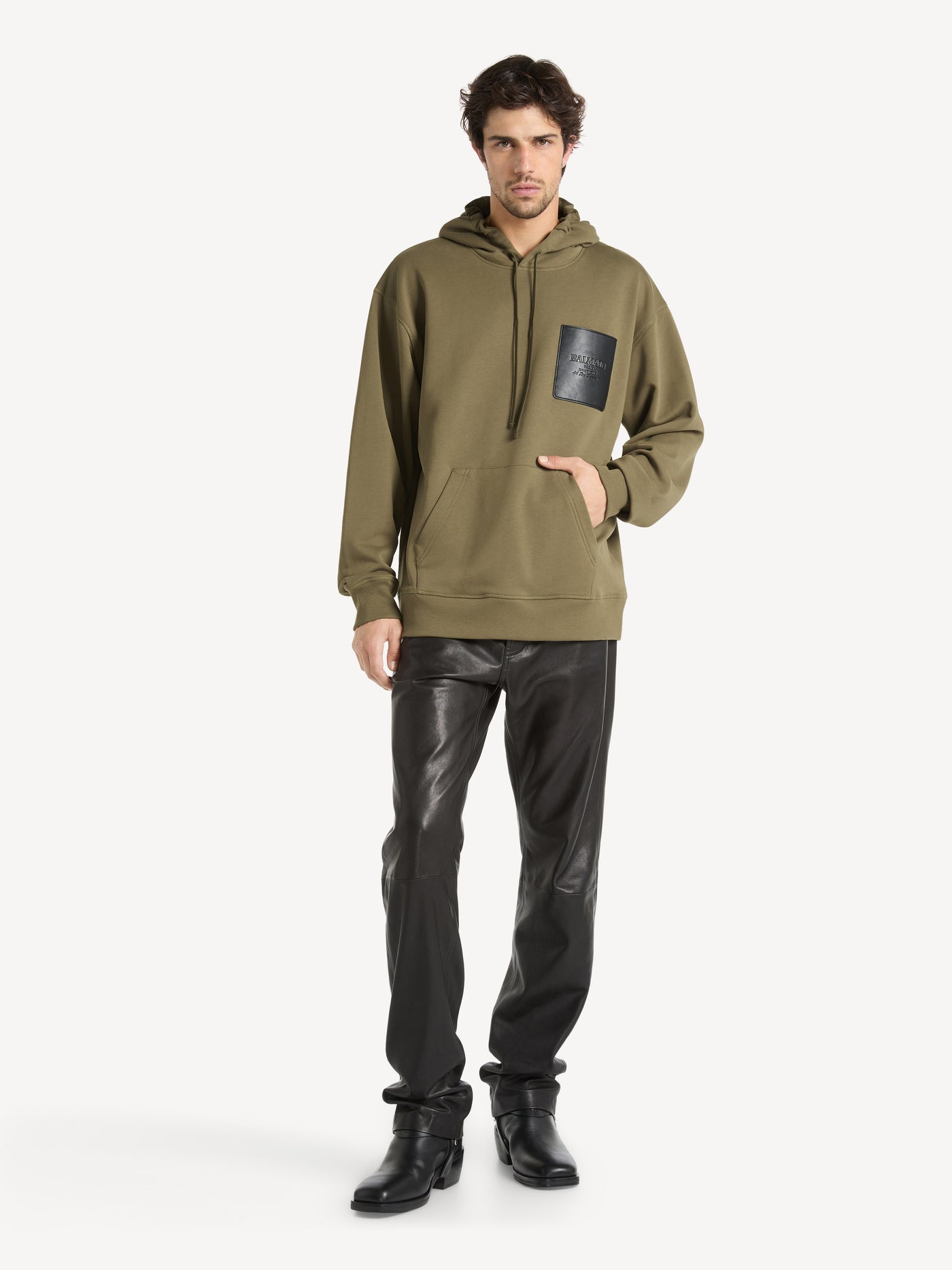 Hoodie with Balmain Vintage leather label