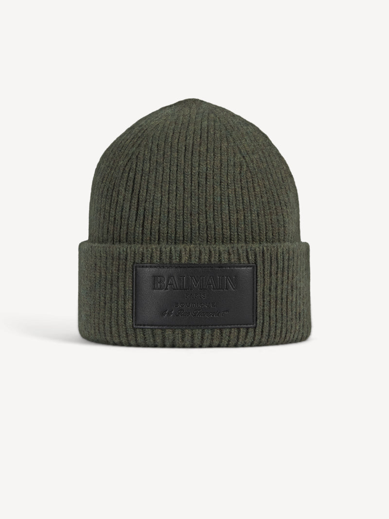 Wool beanie with leather Balmain Vintage label