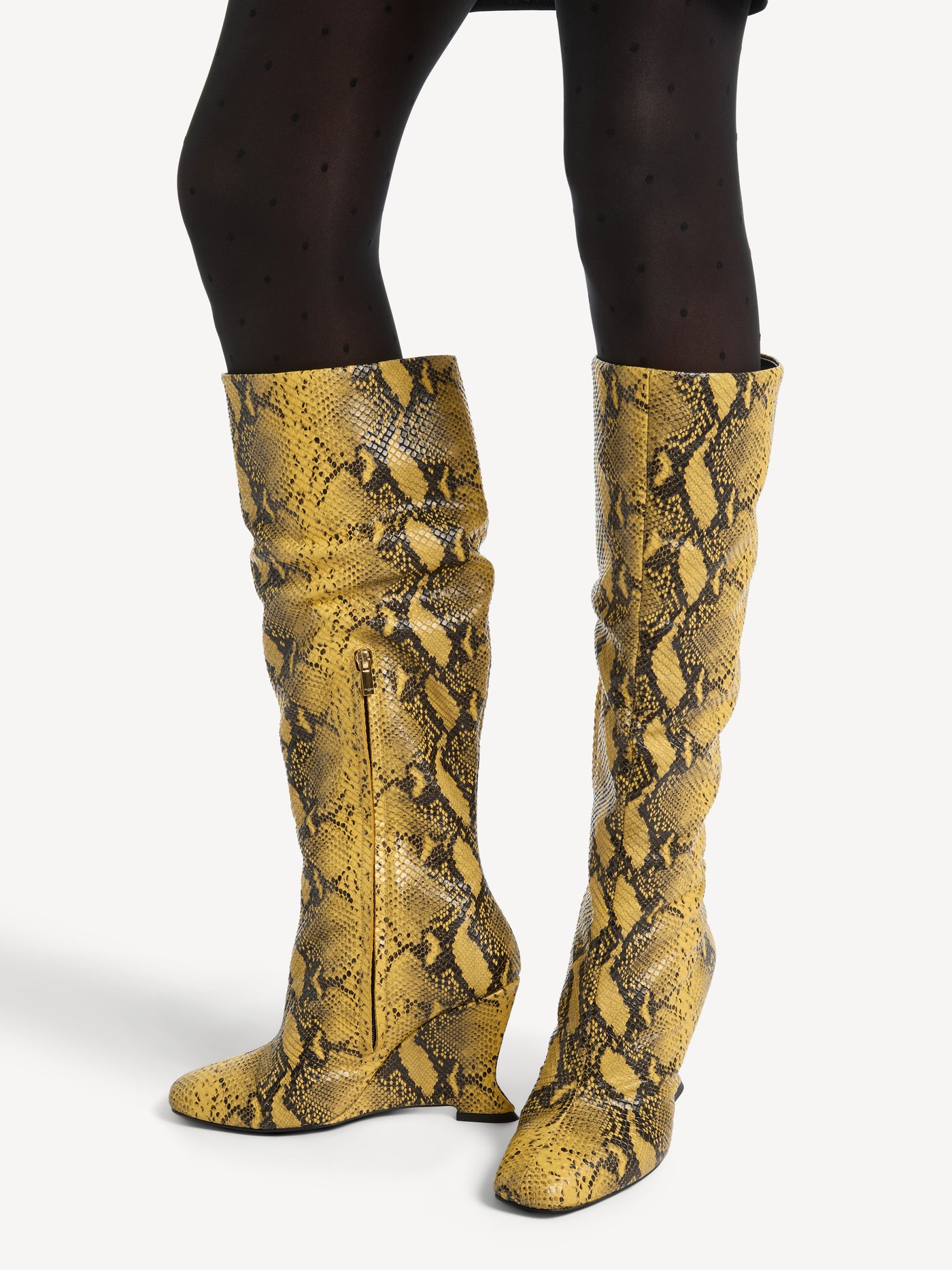 Wedge boots in python-effect leather