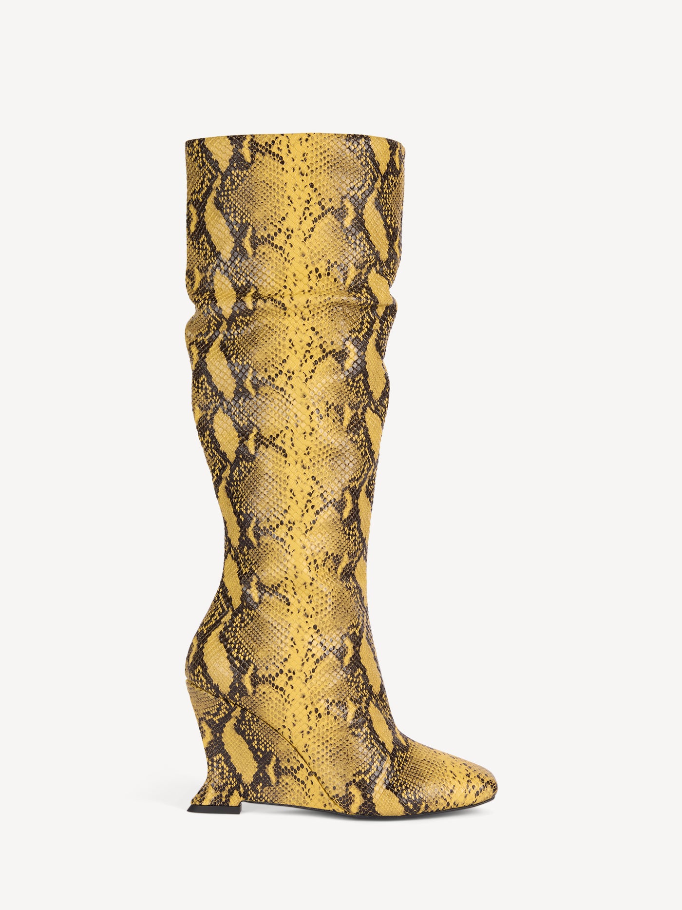Wedge boots in python-effect leather