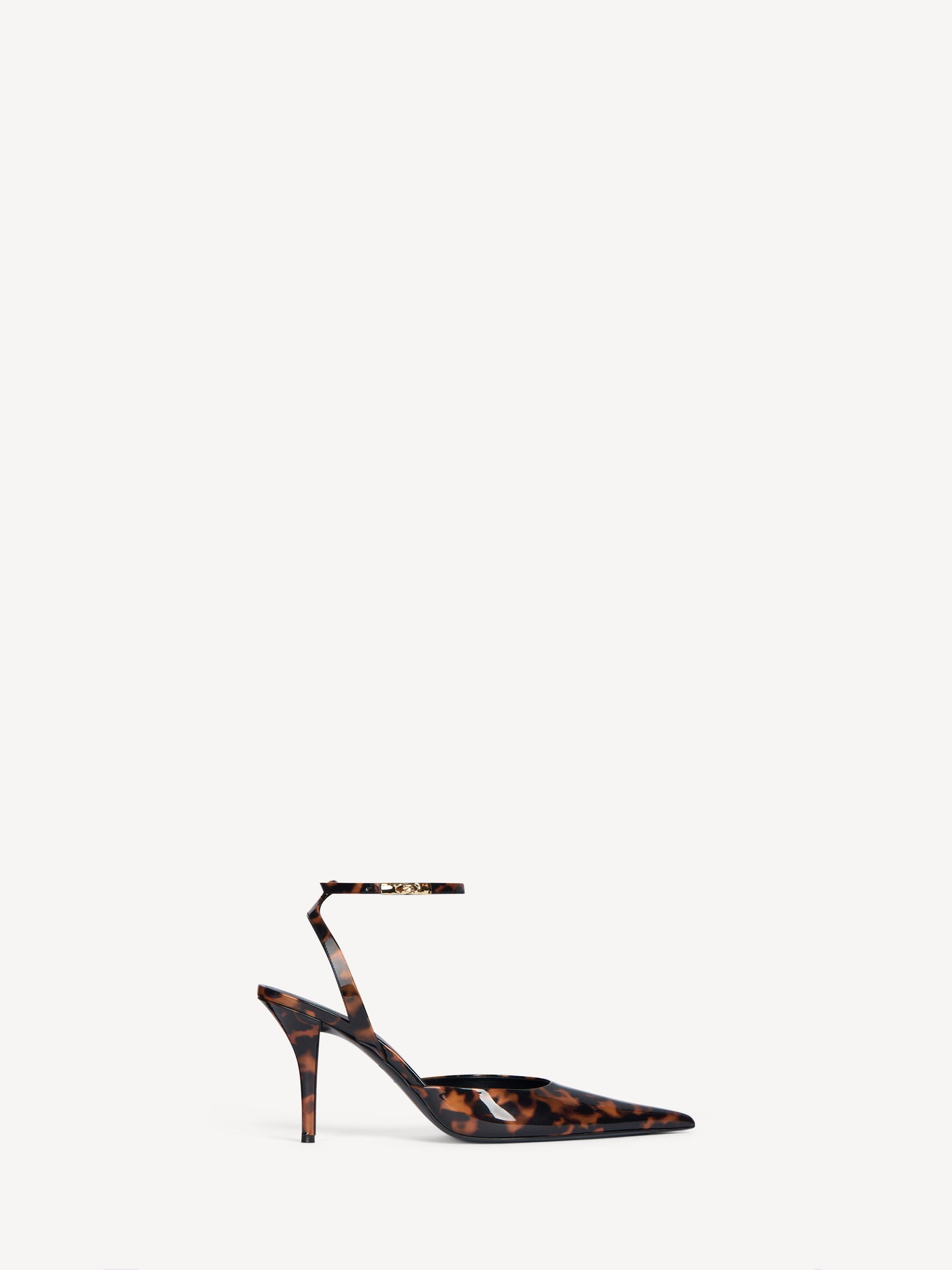 Printed patent leather strappy pumps