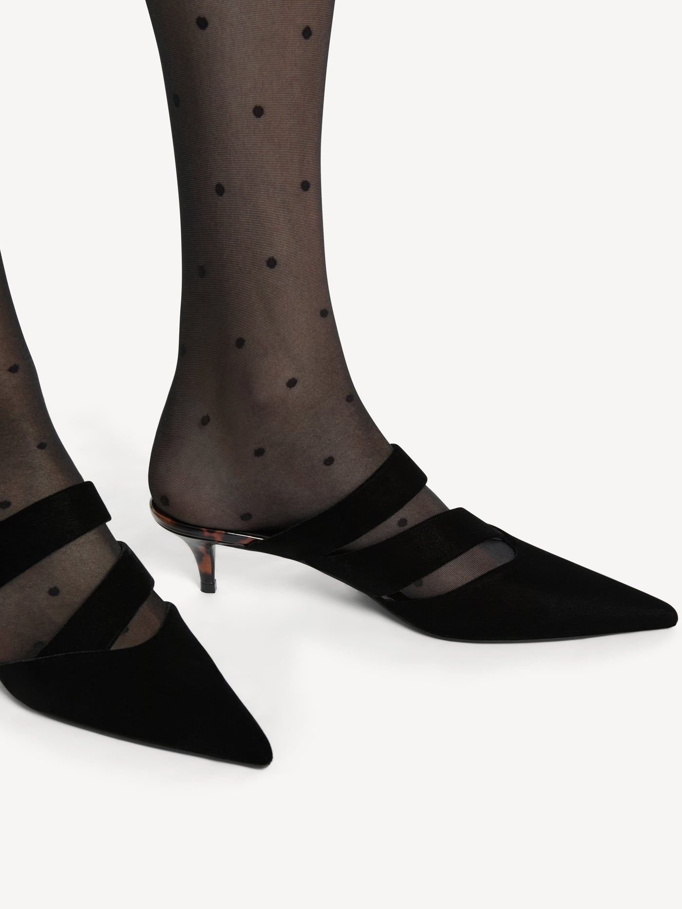 Velvet and printed patent leather mules