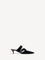 Velvet and printed patent leather mules