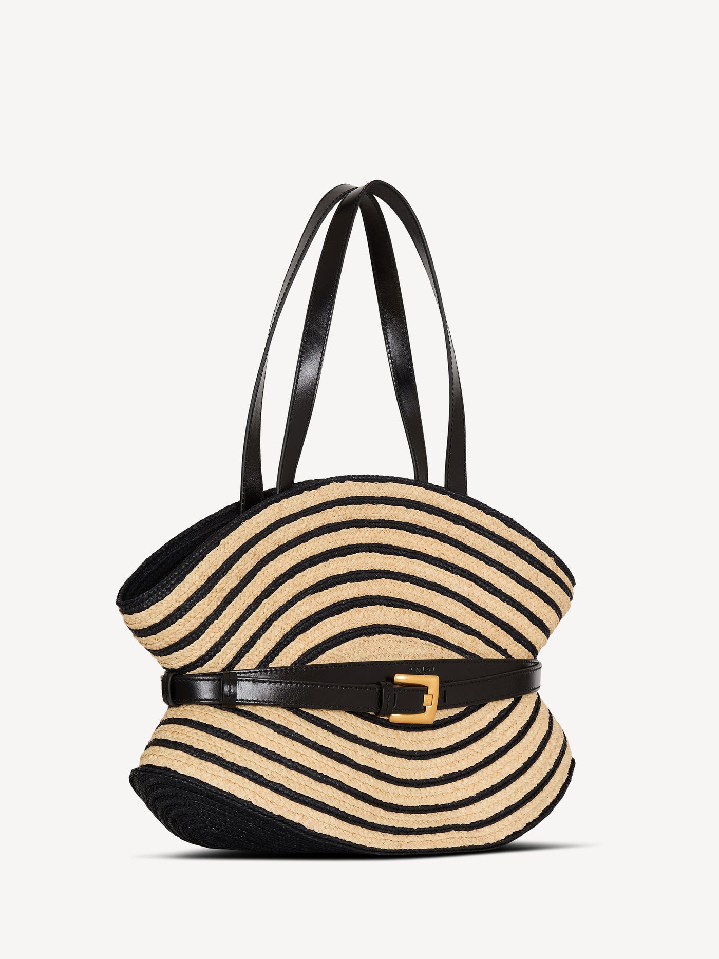 Medium Shuffle bag in smooth leather and two-tone raffia