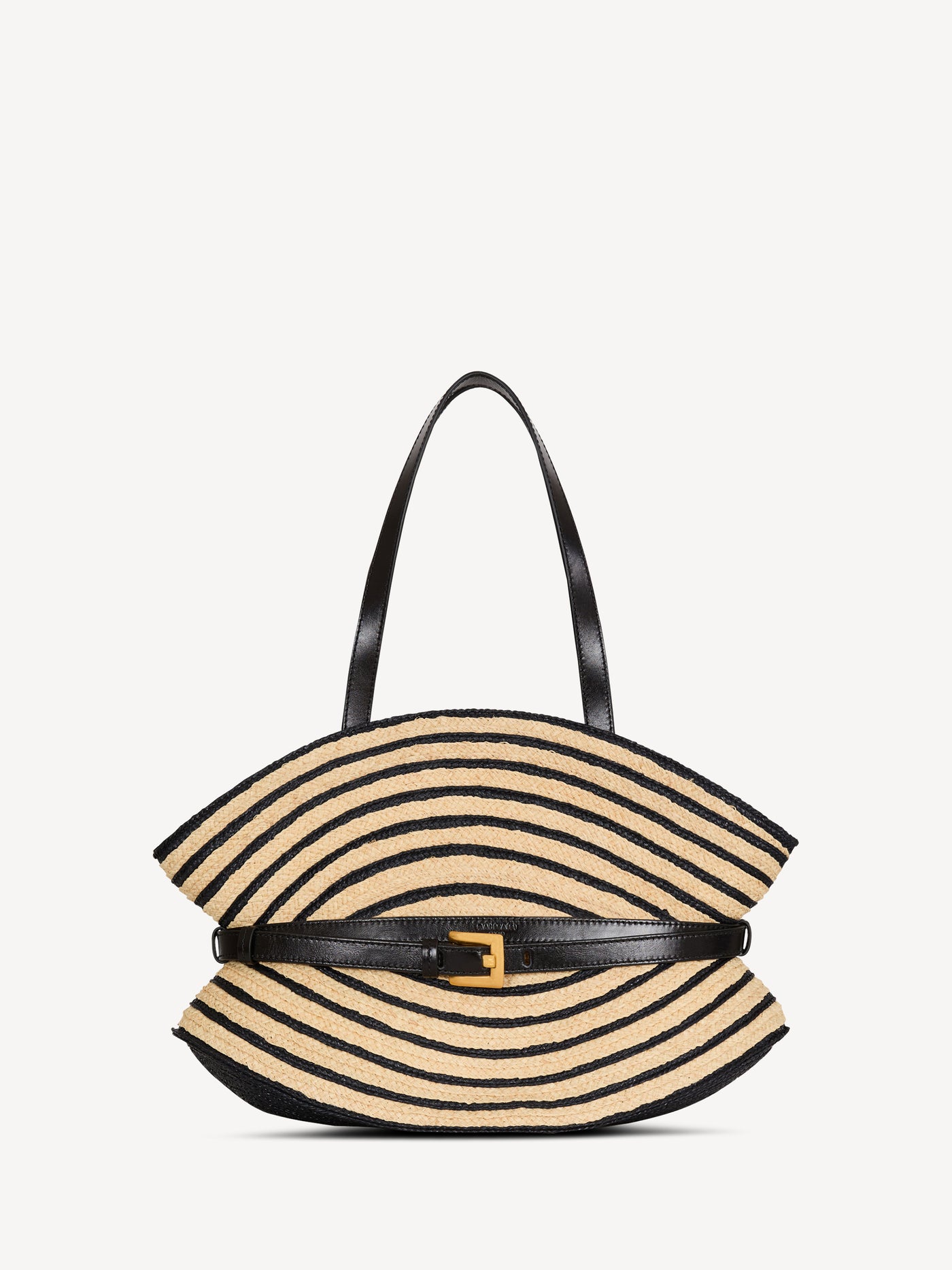 Medium Shuffle bag in smooth leather and two-tone raffia