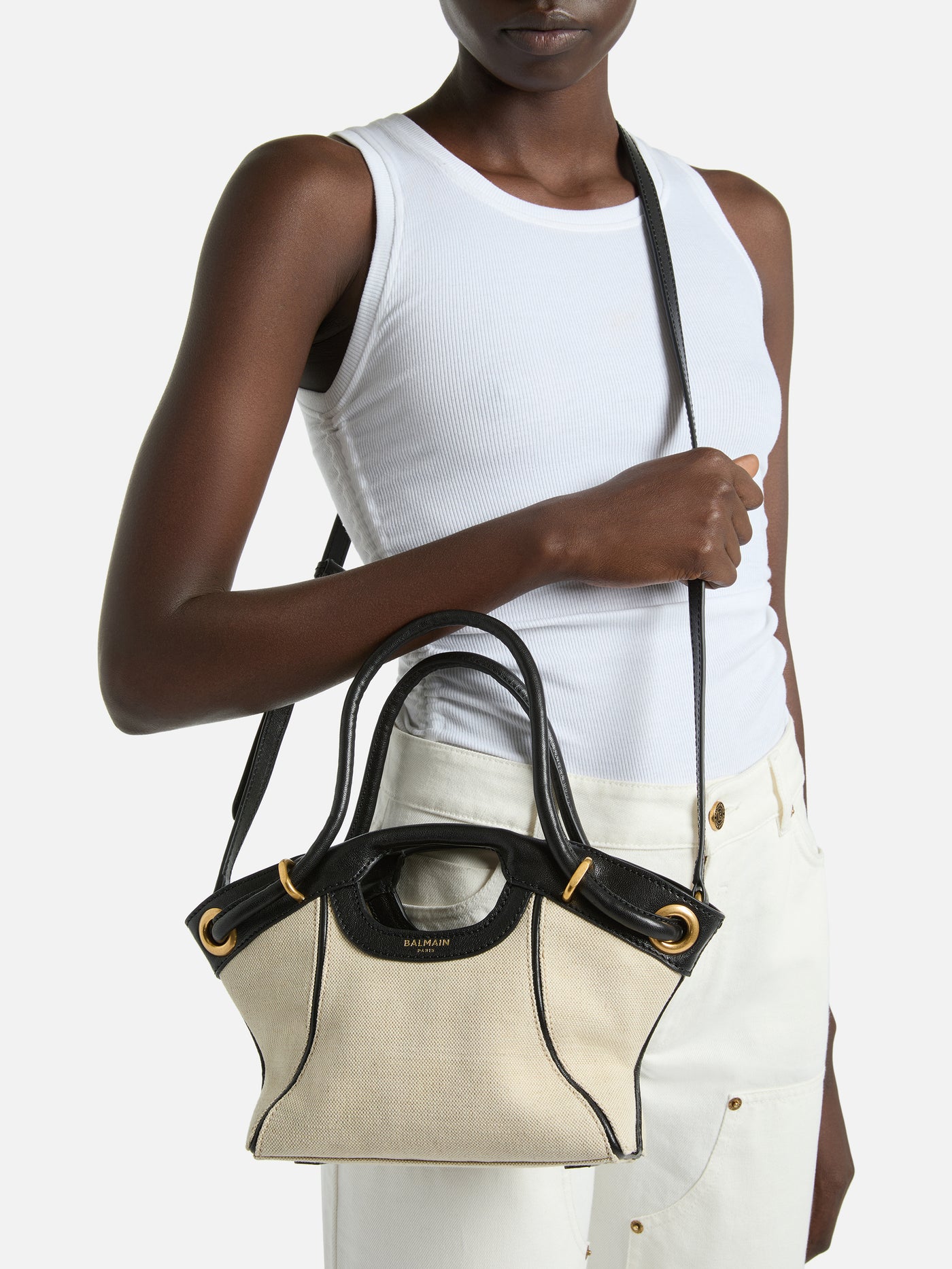 Small Tote in smooth leather and canvas