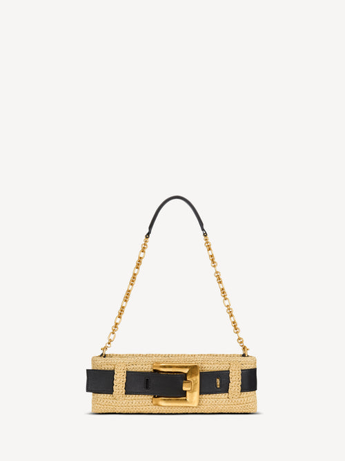 Anthem clutch bag in smooth leather and crochet
