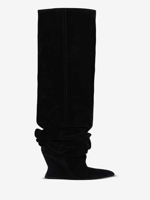 Suede leather Wedge thigh-high boots