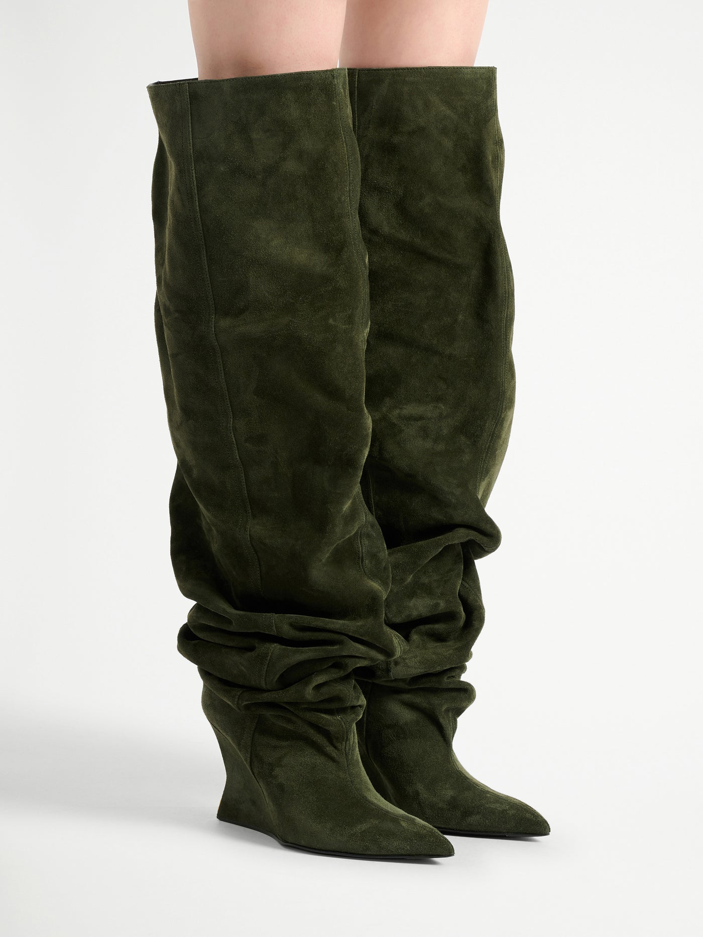 Suede leather Wedge thigh-high boots