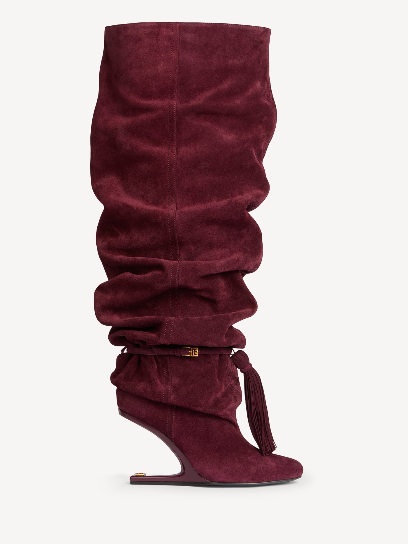 No Wedge suede leather thigh-high boots with tassel