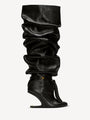 No Wedge textured leather thigh-high boots with tassel