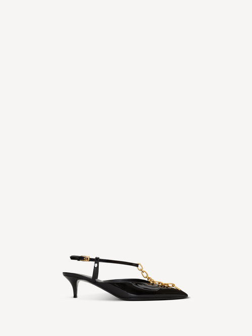 Sync chain kitten slingbacks in patent leather