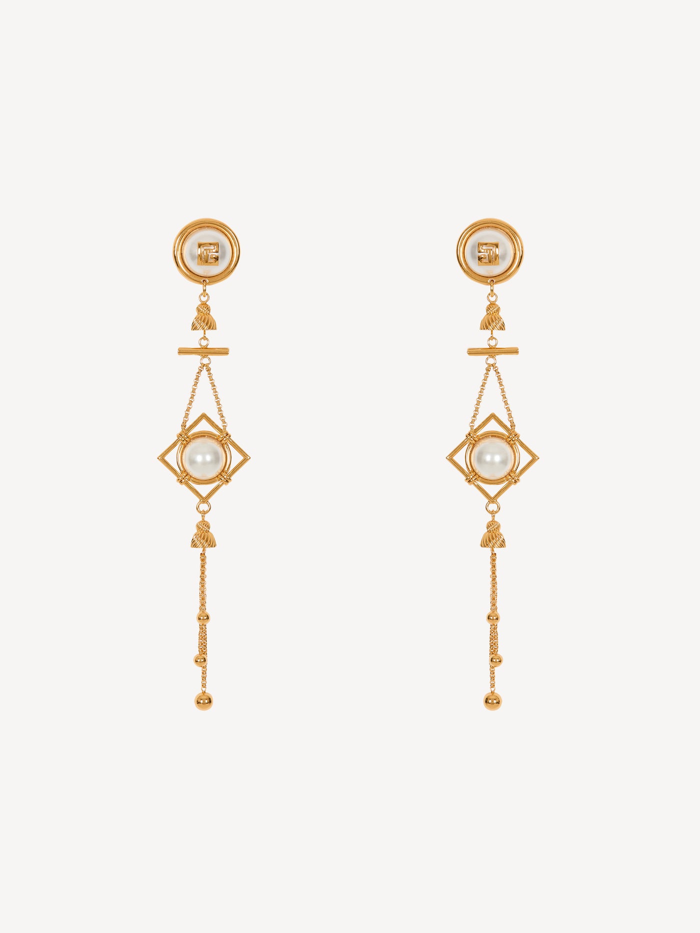 Brass and pearl pendant earrings