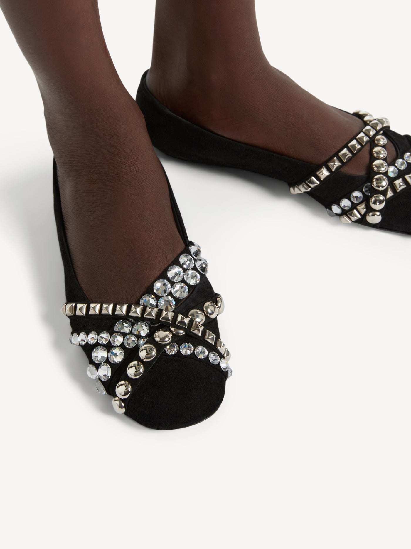 Studded suede ballet flats