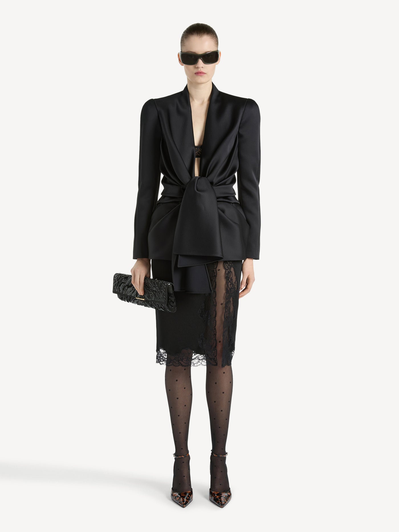 Satin crepe jacket with tie detail