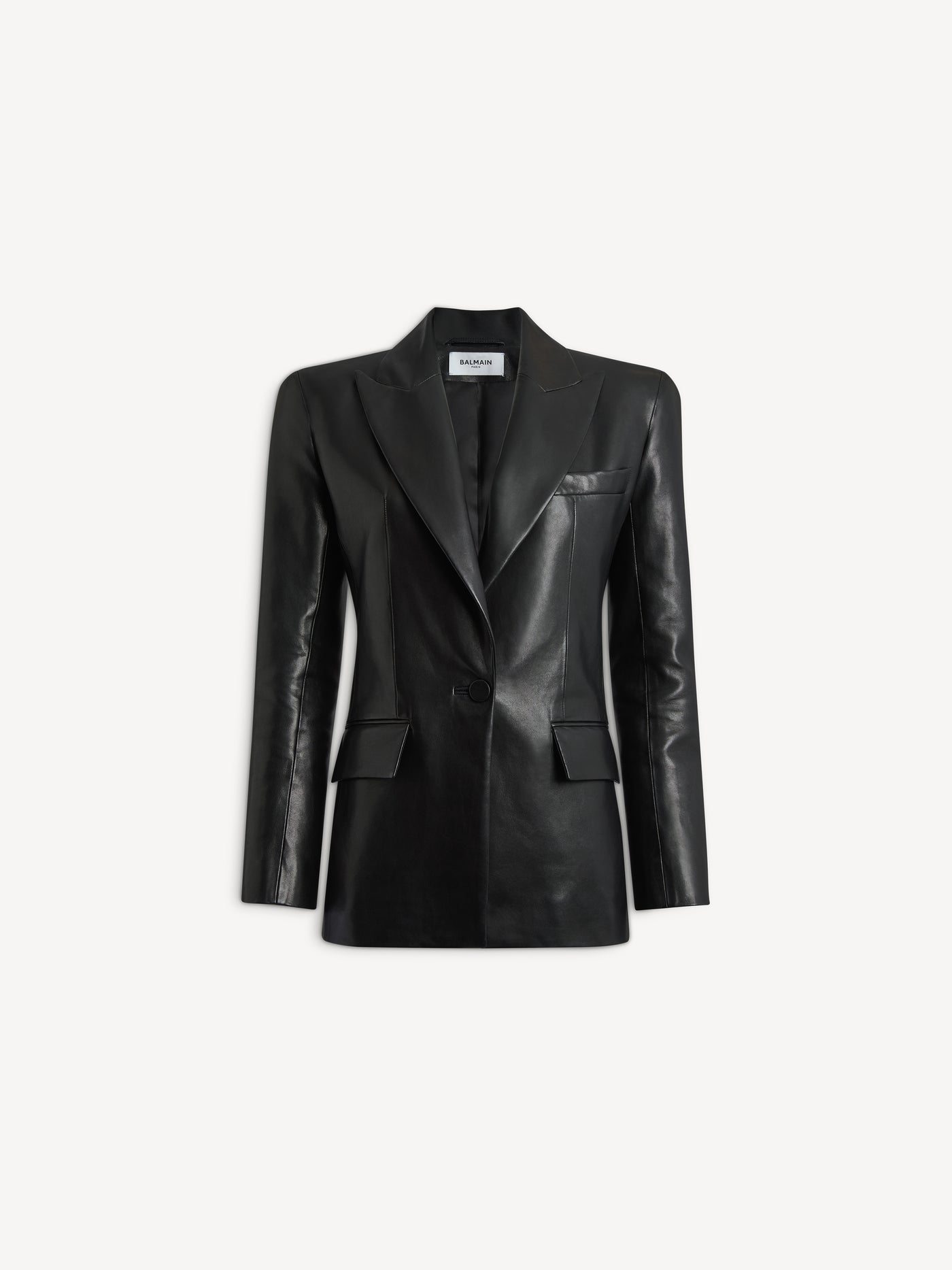 Structured-shoulder lambskin jacket