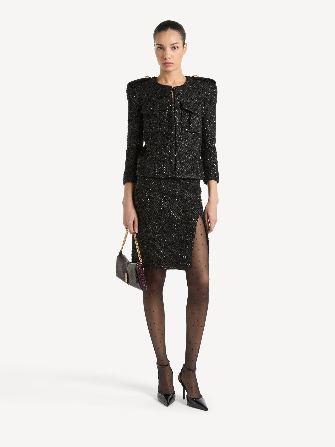 Sequinned tweed jacket