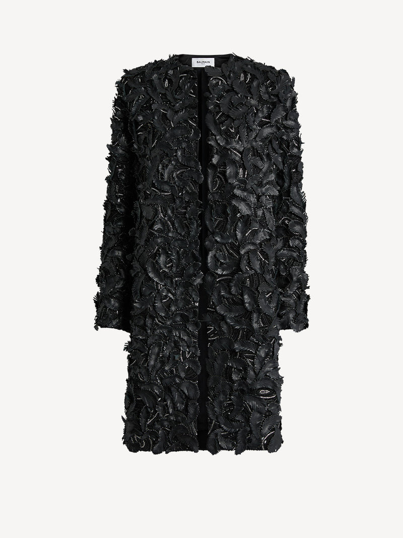 FEATHER EMBROIDERED STRAIGHT COAT