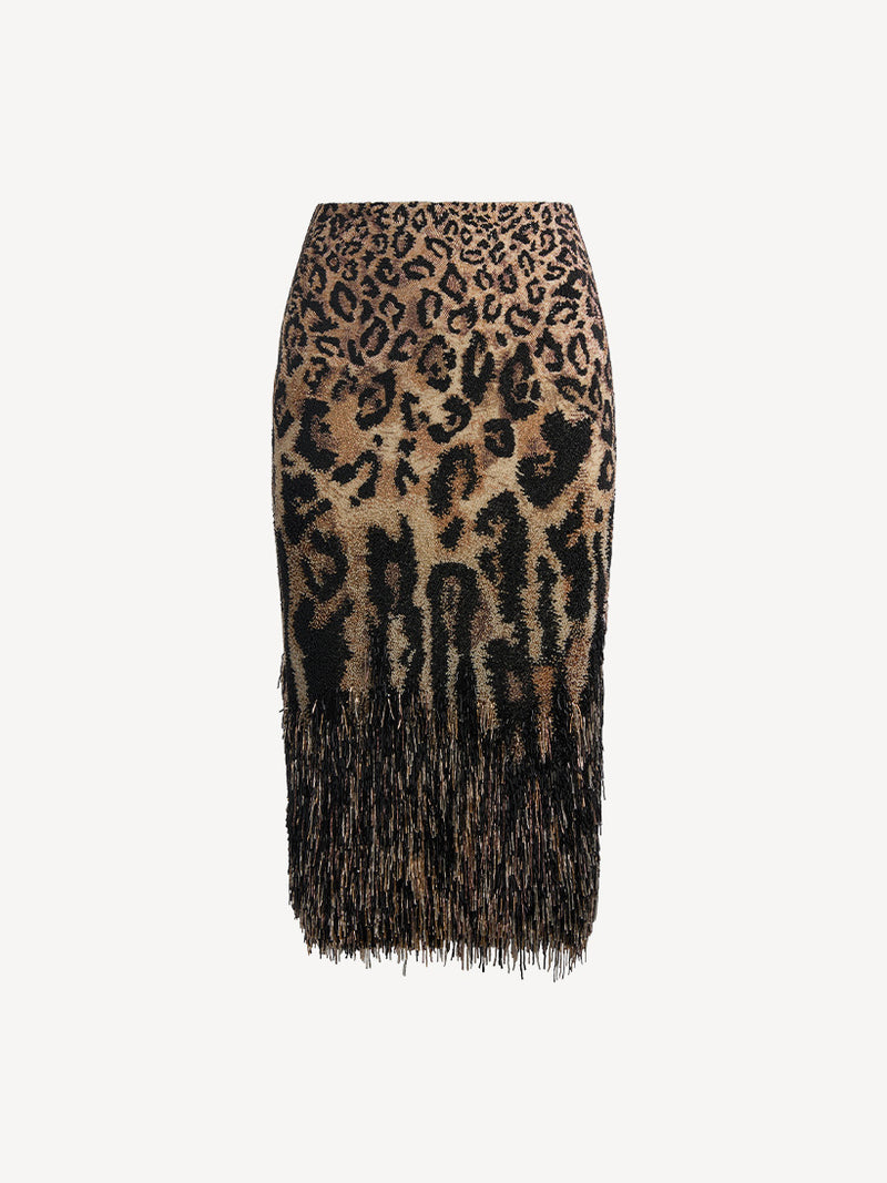 LEOPARD DÉGRADÉ EMBROIDERED STRAIGHT MIDI SKIRT