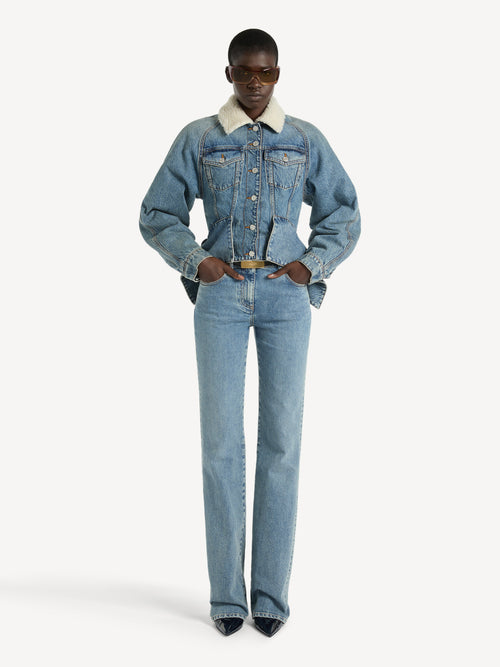 Jeans-signature-jacke mit Lammfellkragen