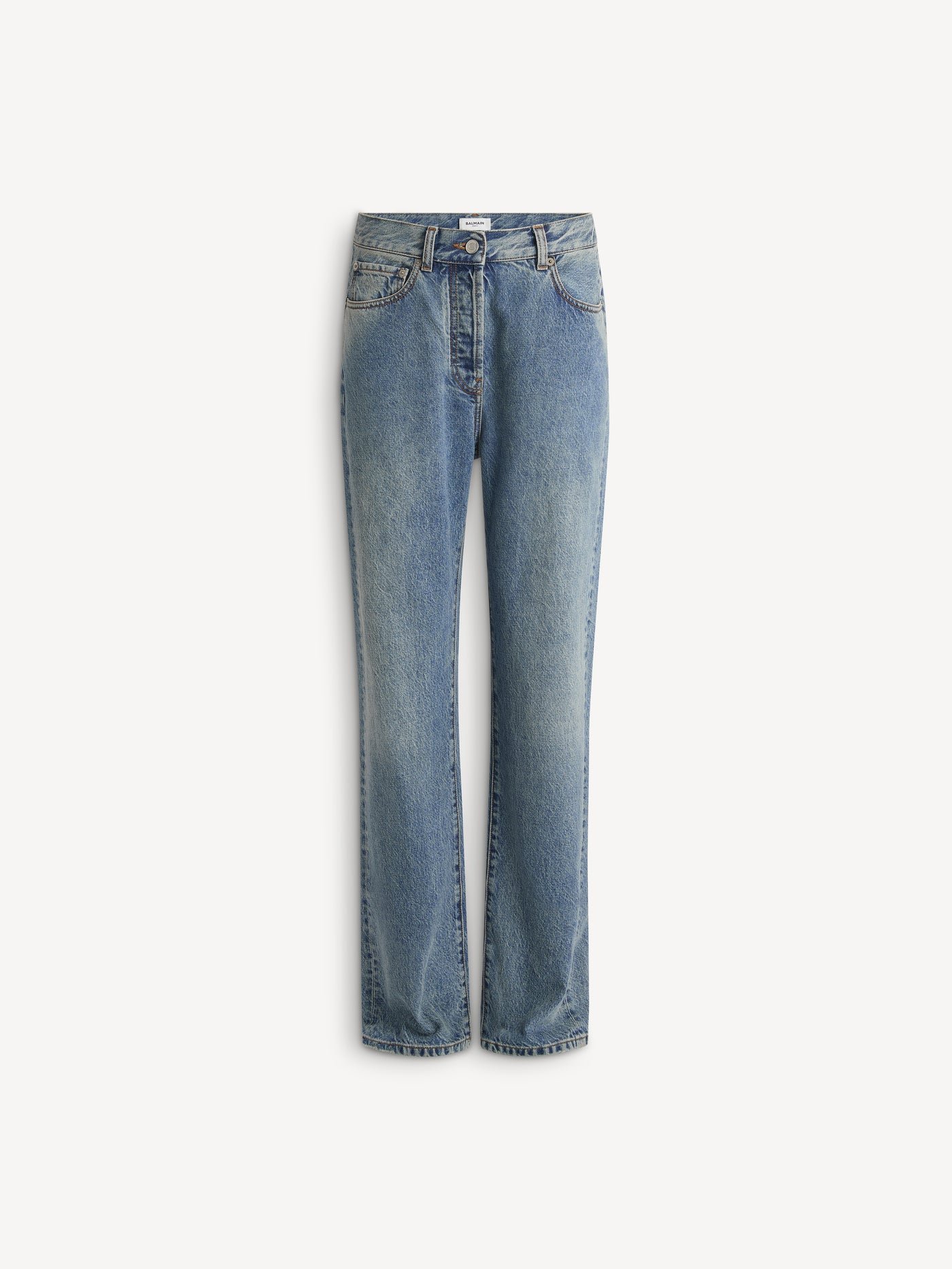 Straight-leg faded denim jeans