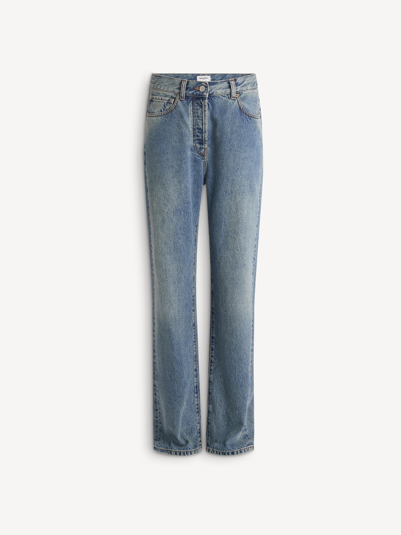 Straight-leg faded denim jeans